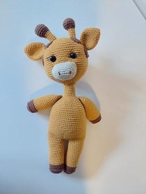 Resim El Yapımı Amigurumi Zürafa Bebek Oyuncağı ve Müslin Battaniye, Uyku Arkadaşı, Yenidoğan Hediyesi 