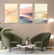 Resim Soyut Desen Kum 3'lü Mdf Tablo Set 