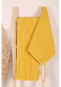 Resim 2 Parça Banyo Havlu Takımı %100 Pamuklu Çubuk Desen Sarı Renkli 
