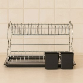 Resim Feyza Design Şık Çift Katlı Krom Metal Bulaşık Sepeti, Pratik ve Havalı Tasarım 