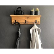 Resim O&A Wood Doğal Ahşap Vestiyer, Dekoratif 3 Askılı Portmanto 
