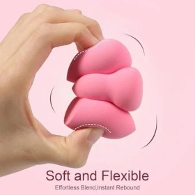 Resim SDT Group Pudra Renk 5 Adet Güzellik Makyaj Süngeri Seti 3 Adet Sünger + 2 Adet Kalpli Pudra Fondöten Bb Krem Uygulama Aparatı Yıkanabilir Sünger -Puff 