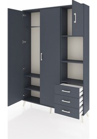 Resim Arges Dolap 5 Raflı 3 Çekmeceli Tek Askılı 132x30x195 Antrasit-antrasit/antrasit Antrasıt/antrasıt 