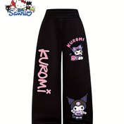 Resim Sanrio Kuromi Desenli Kız Çocuk Günlük Pantolon, Bol Kesim Düz Paça Karikatür Tasarım, Rahat Kumaş, Lastikli Bel Bandı, Cepte Yok, Günlük Kullanım ve Dış Mekan için Mükemmel 