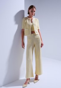 Resim Süs Cep Detaylı Sarı Tüvit Pantolon 