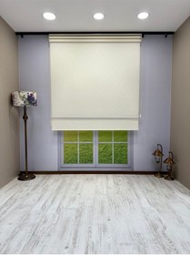 Resim Çift Mekanizmalı Ekru Keten Tül Ve Ekru Mat Stor Perde Ekru 