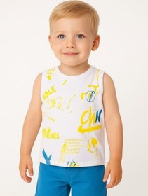 Resim Erkek Bebek Pamuklu Renkli Yazı Baskılı Kolsuz T-shirt-16000 Beyaz 