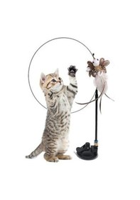 Resim Petinka Tüylü Zilli Kedi Oltası Vantuzlu Kedi Oyuncağı 