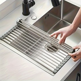 Resim 1 Adet Paslanmaz Çelik Katlanır Bulaşık Kurutma Raflı - Katlanabilir, Yerden Tasarruflu, Lavabo Üstü, Paslanmaya Karşı Dirençli, Kolay Temizlenebilir Mutfak Organizatör Aleti 