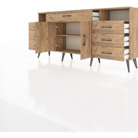Resim Arges Konsol 4 Raflı 7 Çekmeceli 2 Kapaklı 176x30x83 Çam-çam/çam Çam/çam 