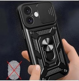Resim İphone 14 Pro Kılıf Sürgülü Kamera Korumalı Yüzüklü Stand Olabilen Magnetic Tpu Tank Kapak Kırmızı 