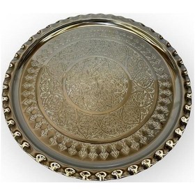 Resim İşlemeli Çirtikli Nikelajlı Bakır Tepsi 35 Cm Gümüş 