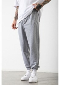 Resim Butterfly Paça Eşofman Altı Jogger - Gri Baskılı Lastik Paça Yüksel Bel Gri-19008 
