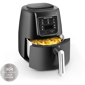 Resim Karaca Air Pro Cook Köz Steel XL Çelik Hazneli Airfryer Black Silver 4 Litre 4 Kişilik 