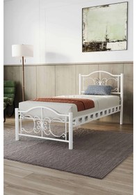 Resim Argimo Pero Tek Kişilik Ferforje Metal Beyaz Karyola 90x190 