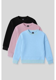Resim Oversize 3lü Paket Siyah-gül Kurusu-açık Mavi Kız Çocuk Sweatshirt - 75150 Siyah - Pembe 