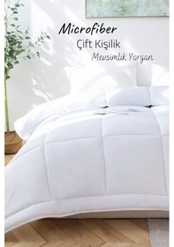 Resim Microfiber Çift Kişilik Yorgan Kapitone Yıkanabilir Mevsimlik Mik Beyaz 