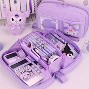 Resim Sanrio Kuromi Mor Kumaş Kalem Kutusu & Masa Organizatörü - Fermuarlı, Çok Bölmeli Kırtasiye ve Kozmetik Saklama Çantası - Kızlar, Gençler ve Kadınlar İçin Şirin Hediye (Şükran Günü, Noel), Eğlenceli Karakter Tasarımı, Sağlam Taşıma Sapı 