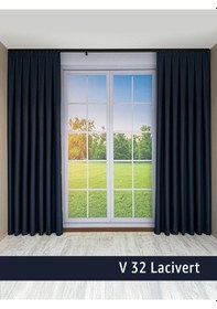 Resim Donatti Lacivert Düz Keten Fon Perde 1/3 Pile Tek Kanat Lacivert 