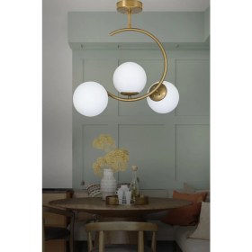 Resim Şık Beyaz Camlı Modern Gold 3'lü Tavan Avizesi 