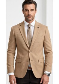 Resim Plus Scorpion Slim Fit Pike Dokuma Erkek Blazer Ceket Modern Şık Günlük Kombin Bej 