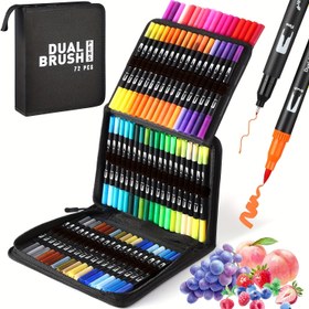 Resim Kalour 72 Çift Uçlu Fırça Kalem Seti - Orta Uçlu, Hızlı Kuruyan Sanat Markörleri, Fineliner ve Fırça Uçları, Ambidextrous Plastik Yuvarlak Gövde, Sanatçılar ve Hobiler İçin Suluboya Markörleri, 14+ Yaş Grubu 