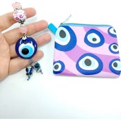 Resim Ennea Art Nazar Boncuğu Anahtarlık / Dikiz Ayna Süsü Seramik Boncuklu + Bozuk Para Cüzdanı Hediyelik Ikili Set 