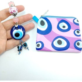 Resim Ennea Art Nazar Boncuğu Anahtarlık / Dikiz Ayna Süsü Seramik Boncuklu + Bozuk Para Cüzdanı Hediyelik Ikili Set 