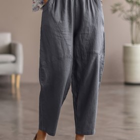 Resim Kadınlar İçin Esnek Beli Bol Kesim Pantolon - Ofis, Etkinlik ve Günlük Kullanım için Makinede Yıkanabilir Düz Renkli Formal & Casual Pantolon 
