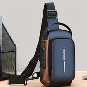 Resim Erkekler için Telefon Cebi ve Fermuarlı Oxford Çapraz Çanta - İki Tonlu Mavi & Altın Renkli, Günlük Kullanım İçin Ayarlanabilir Kayışlı Hırsızlığa Karşı Motosiklet Askılı Çantası, Günlük Geziler, Güvenli Seyahat Kılıfı, Şık Tasarım 