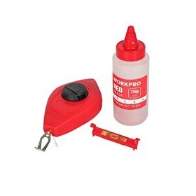 Resim Workpro WP329019 Çizim İpi Seti 115gr Kırmızı Çizim İpi Boyası - Mini Su Terazisi - 30M Çizim İpi 