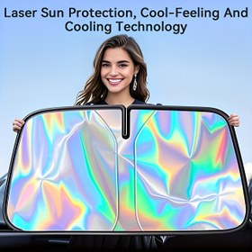 Resim Ön Cam İçin Katlanabilir Lazer Güneşlik - UV ve Işın Koruma, Isı Azaltma, Saklama Kolay, Çoğu Araç İçin Uygun, PE Malzeme, Rulo Tasarım, Ön Camlik | Canlı Araba Aksesuarı | Dayanıklı PE Malzeme 