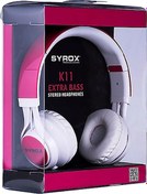Resim Syrox K11 Extra Bass 1.50mt 3.5mm AUX Kablolu Mikrofonlu Kulak Üstü Kulaklık - Kırmızı-Beyaz 