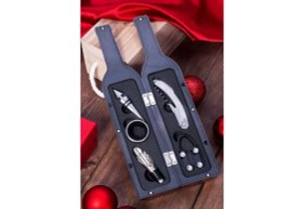 Resim 5 Parça Çelik Şişe Açacağı Seti Dekoratif Kılıf ile Şık Hediye Seti , Wine Opener Gift Set 