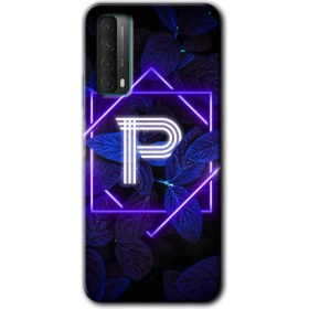 Resim Bera Aksesuar Huawei P Smart 2021 Kılıf Hd Desen Baskılı Arka Kapak - Dark Neon Yaprak P Harfi 
