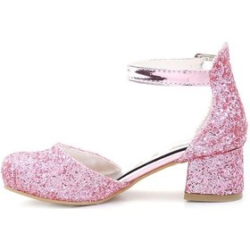 Resim Merida Parlak Pembe Kalın Topuklu Taşlı Kız Çocuk Topuklu Ayakkabı Pembe 