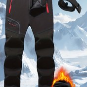 Resim Erkek Polar Astarlı Rüzgar Geçirmez Dış Mekan Pantolonu - Kalınlaştırılmış Soğuk Dirençli Softshell Yürüyüş ve Kayak Pantolonları Ayarlanabilir Bel ile, Çoklu Cepler, Kış Bahar Sonbahar Maceraları için Düzenli Uyum (Siyah/Turuncu Vurguları), Macera Giyim | Modern Spor Kıyafeti | Termal İzolasyon 