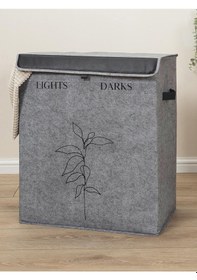 Resim Meleni Home Keçe Deri 2 Bölmeli Çamaşır Kirli Sepeti Çok Amaçlı Katlanır Oyuncak Saklama Hurcu Gri 53x33x60 Cm Diğer 