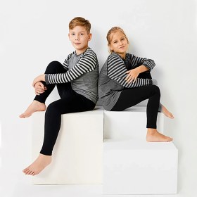 Resim Thermoform Ultimate Merino Çocuk Seamless Çizgili Termal Uzun Kollu içlik Seti Antrasit Merino Yün 