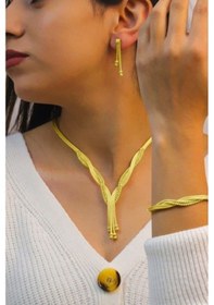 Resim Dorika Model El Işi Gerdanlıklı Gümüş Takım (Altın Kaplama) 20102 