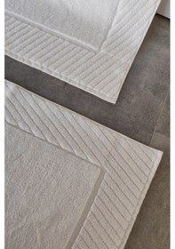 Resim 2'li Diyagonal Çizgili Ayak Havlusu Seti - %100 Pamuk Havlu Takımı - 50x70 Cm Krem Krem 