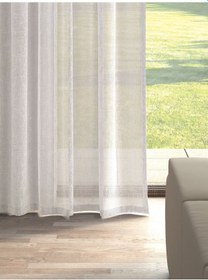 Resim Krem Renk Keten Görünümlü Düz Tül Perde Ütü Istemez Krem 