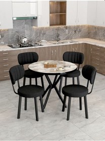 Resim Mygusi Azra Mutfak Masa Takımı 90 Cm Masa Beyaz Mermer + 4 Sandalye Siyah 