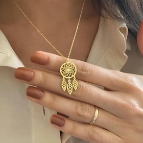 Resim Altın Kaplama Düş Kapanı (Dreamcatcher Kolye): 925 Ayar Gümüş Spiritüel Zarif Takı - 925 Ayar Gümüş / 45 cm 