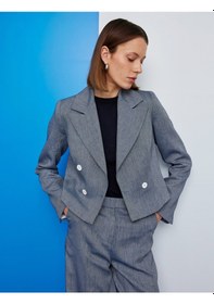 Resim Koton Uzun Kollu Düğmeli Kruvaze Yaka Crop Blazer Ceket Lacivert 5sak50017uw Lacivert 
