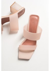 Resim Luvishoes 123 Ten Cilt Topuklu Şeffaf Kadın Terlik Ten 