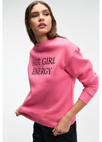 Resim Grimelange ISOLUNE Kadın Yaka Nakış Detaylı Oversize Bisiklet Yaka Pembe Sweatshirt 