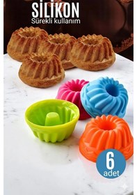 Resim Silikon Göbekli Muffin Cupcake Kalıbı - Sürekli Kullanım Muffin Kek Kalıbı 6 Adet Çok Renkli 
