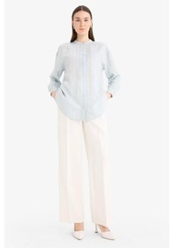 Resim DeFacto Relax Fit Basic Düz Simli Kumaş Uzun Kollu Tesetür Gömlek Tunik D9759AX25HSBE343 