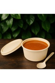 Resim Ekolojik Ambalaj Doğa Dostu Çok Amaçlı Kapaklı 550cc Kase ve Kaşık Seti 20 Parça | Aşure-Tatlı-Çorba-Yoğurt 